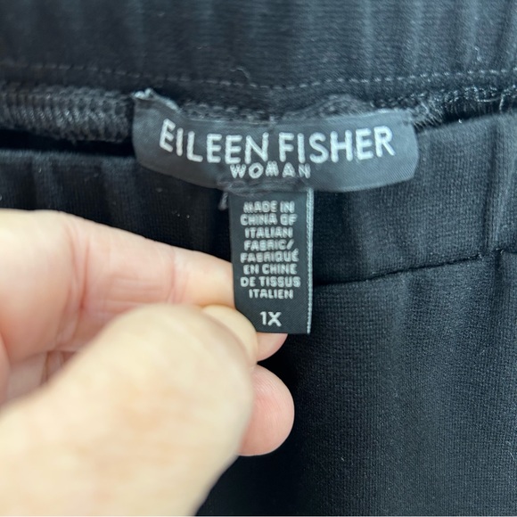 Eileen Fisher black pull on pants leather Tuxedo trim - Picture 4 of 5